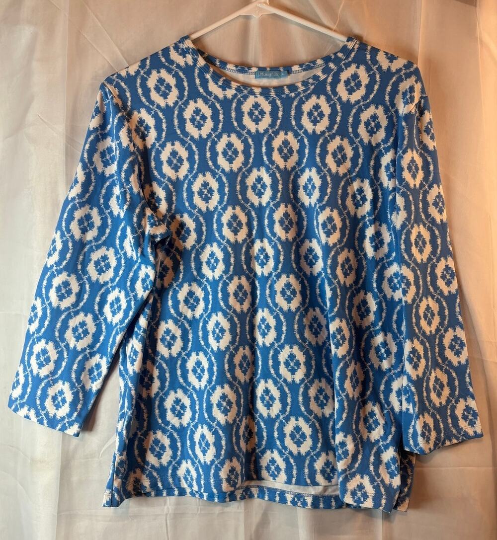 J. McLaughlin Blue White Long Sleeve Top Size XL